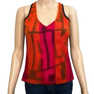 Custo Barcelona Geometric Letter Print Tank Top Small Colorful Mesh Artsy Boho